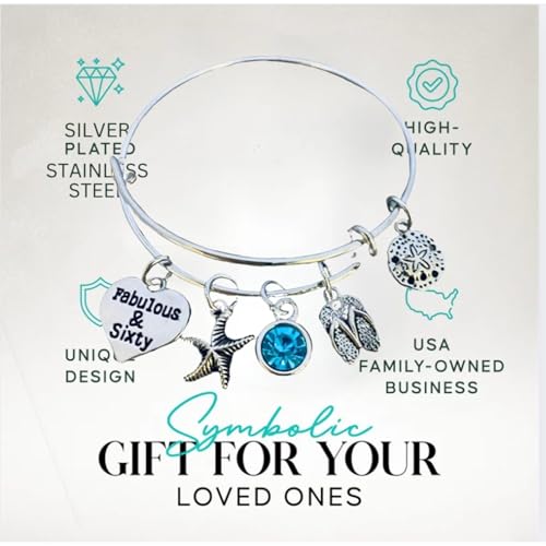 Infinity Collection Birthday Charm Bangle Bracelet, Silver Plated Nautical Beach Jewelry, Birthday Gift for Beach Women (60th) - Image 2
