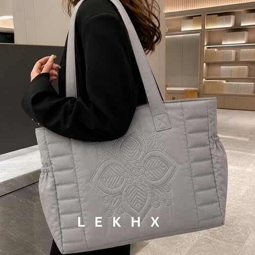 Image of LX LEKHX Tote Bag for Women | Lightweight Shoulder Handbag with 2 Main Zip Compartments & Multiple Pockets | Water Resistant Polyester Fabric | Office, Travel & Daily Use
