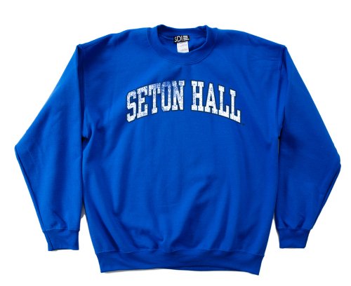 NCAA Seton Hall Pirates 50/50 Blended 8-Ounce Vintage Arch Crewneck Sweatshirt, Large, Royal