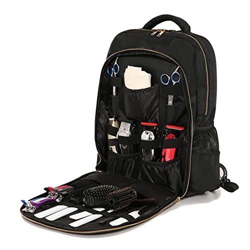 NIHANEH Travel Bag for Clippers and Supplies Large Case Organizer for Barbers Large Portable Backpack Bag for Hairstylists Tools (BLACK WITH USB)