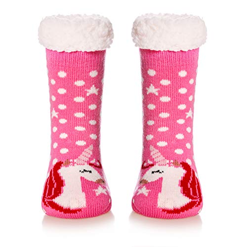 Kids Boys Girls Winter Fleece Lined Fuzzy Slipper Socks Soft Comfy Children Toddler Warm Socks (Rose Red, 5-8 Years)