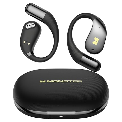 Image of Monster Open Ear AC328 Wireless Earbuds, Open Ear Headphones 32H Playtime, Lightweight Comfort Bluetooth Earbuds, Bluetooth 6.0 Earphones Stereo Sound, Water Resistant Design for Sports, Black