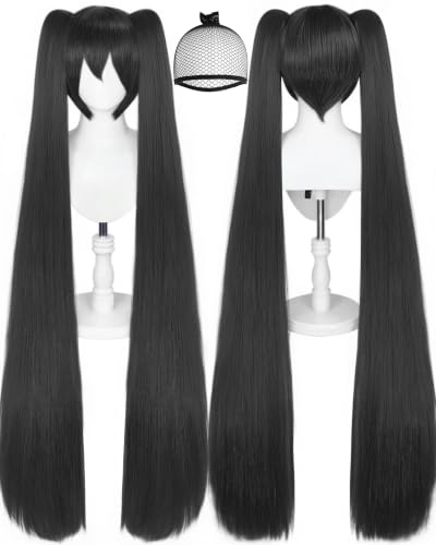 ANOGOL Black Wig with Double Ponytails
