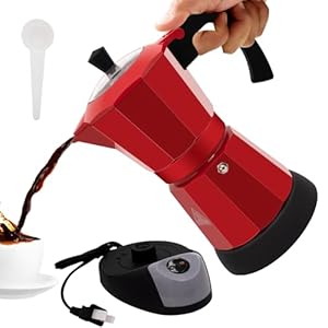   Electric-Aluminum-Moka-Pot-5-6-Cup-270ml-Espresso-Maker-with-Detachable-Base-Ideal-Coffee-Makers-for-Home-MochaPot-Italian-and-Cuban-Cafe-Coffeemaker-Espressomaker-CoffeePot-Red