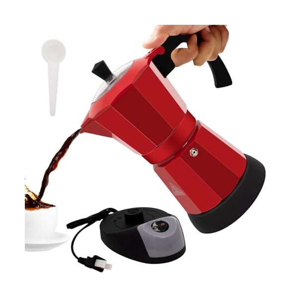   Electric-Aluminum-Moka-Pot-5-6-Cup-270ml-Espresso-Maker-with-Detachable-Base-Ideal-Coffee-Makers-for-Home-MochaPot-Italian-and-Cuban-Cafe-Coffeemaker-Espressomaker-CoffeePot-Red