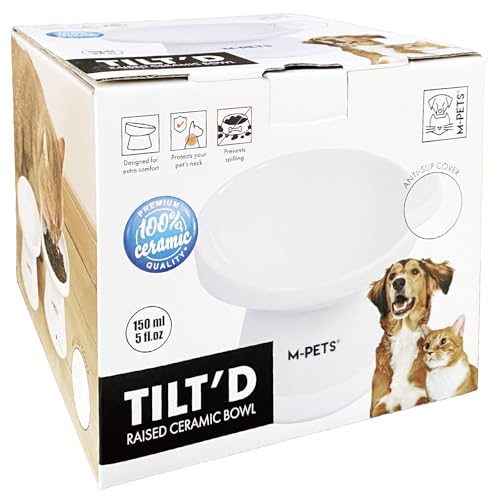 HAKOPE 「犬猫工学」陶器製 犬猫用皿 餌入れ 食器 斜めタイプ 脚付ボウル 吐き戻し軽減 電子レンジ&食器洗浄機対応 えさ 皿 ご飯皿 犬 猫 フードボウル