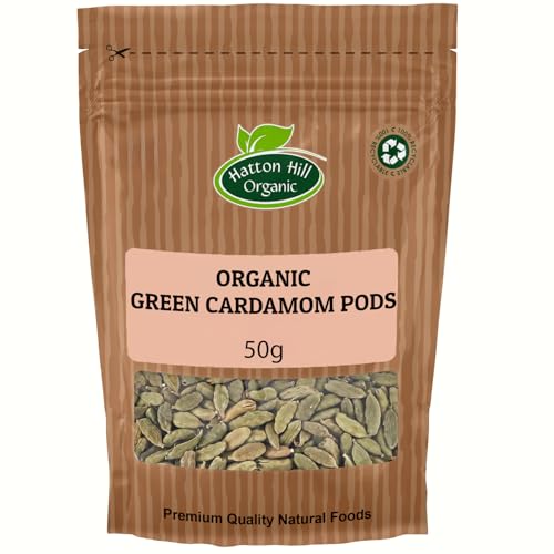 Organic Green Cardamom Pods 50g by Hatton Hill Organic | Aromatic Spice, Perfect for Teas, Curries, and Baked Goods, Pure Flavor
