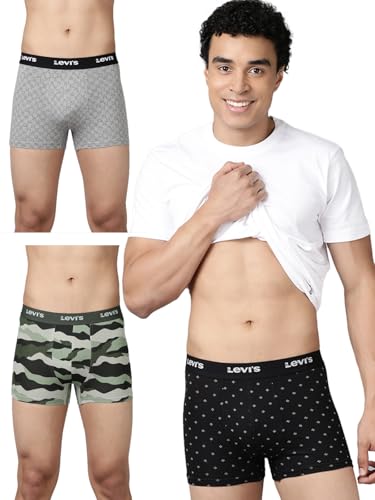 Image of Levi's 022 Trunk for Men | Cotton Stretch Fabric | Printed Men's Underwear | Anti-Roll Waistband | Extra Supportive Gusset | Functional Fly | No Ride-Up | Mid Length Fit | Tagless | Pack of 3