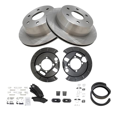 Image of TRQ Rear Brake Pad and Rotor Set Semi Metallic Compatible with 2003-2005 Chevrolet Astro 1999-2007 Silverado 1500 GMC Sierra 1500 2000-2001 Tahoe 2007 1500 Classic 2000-2001 Yukon Yukon XL 1500