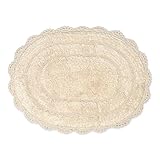 Chardin home Ivory Crochet Bathrug, 100% Cotton Oval bathmat with artisanally Handcrafted Crochet Border, 17x24 Inch Oval tubmat, Small Rug, Perfect for Half Baths, Powder Rooms, bathrooms