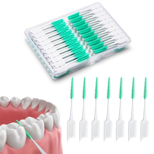 200 Pieces Interdental Brushes,Braces Brush with Silicone Head,Dental Tooth Flossing Toothpick Cleaners Tooth Tool (200PCS Green)