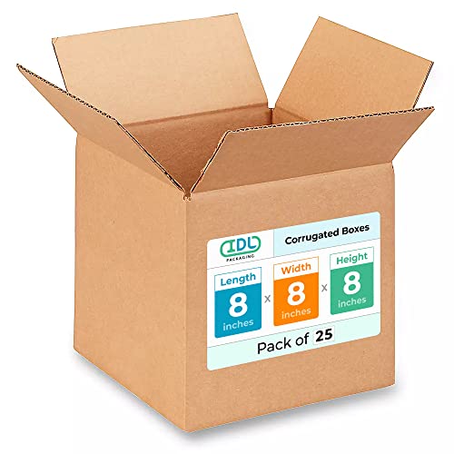 Small Cube Moving &amp; Shipping Boxes 8"L x 8"W x 8"H (25-Pack) - Extra Strength 200 lb vs Regular - Corrugated Boxes for Packaging Moving Supplies - Moving Box - Small Box by IDL Packaging