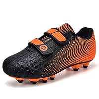 Fussballschuhe 31 Kinder Ohne Schnürsenkel Fußballschuhe Jungen Multinocken Rutschfest Stollenschuhe Trainingsschuhe Mädchen Laufschuhe Turnschuhe Kinderschuhe für Unisex Outdoor Schwarz-Orange