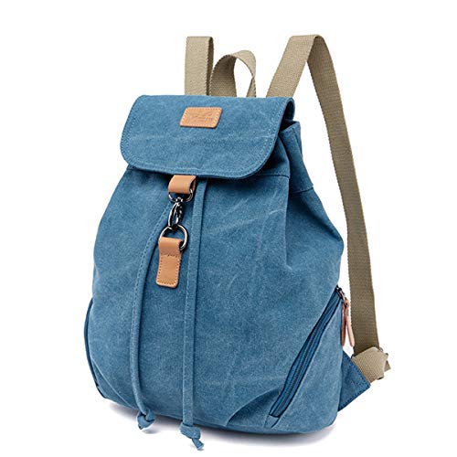 Canvas Backpack Casual Daypack For Girls&Women Drawstring Shoulder Bag Blue #TOP1