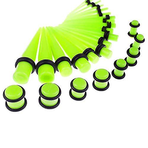 50 Pieces Ear Stretching Kit 14G-00G by JieyueJewelry - Acrylic Tapers and Plugs + Silicone Tunnels - Ear Gauges Expander Set Body Piercing Jewelry (Fluorescent Green) - Thumbnail 2
