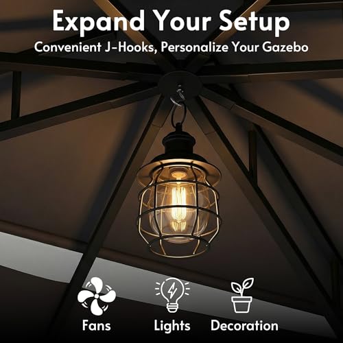 Rotihom Outdoor Patio Gazebo 10x13, Heavy Duty Metal Frame Canopy Tent Shelter with Double Roof Design, Patio Gazebo with Mosquito Nettings and Privacy Screens for Backyard, Deck, Lawn, Garden