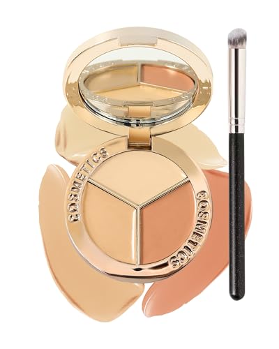 3 in 1 Concealer, Full Cover Cream Concealer Palette and Brush, Anti Cerne, Highlight Contours, Wasserfest Langanhaltend Anti Cernes et Correcteur Maquillage,...