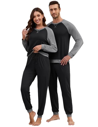 Frcdaunrs Matching Pajamas for Couples Soft Cozy Sleepwear Womens Long Sleeve Home Wear Boyfriend and Girlfriend Matching Pjs