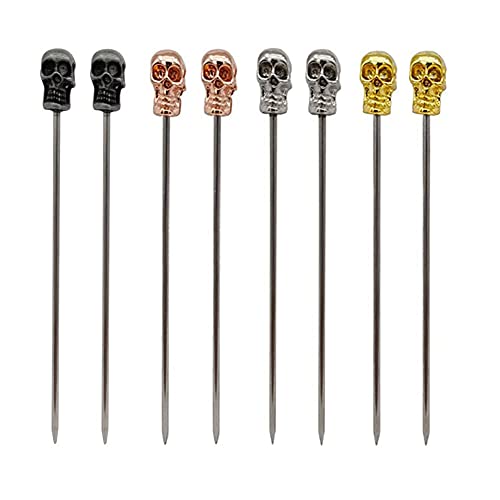 Feijinmao 8 Pcs Skull Cocktail Picks Stainless Steel Skull Cocktail Picks Reusable Skull Olive Skewers for Party Martini Drinks Fruit Sticks (Multicolor)