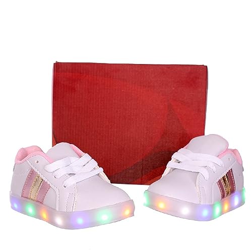 Tenis calçado infantil menina com luzes piscante que brilha feminino branco ou rosa (25, Branco)
