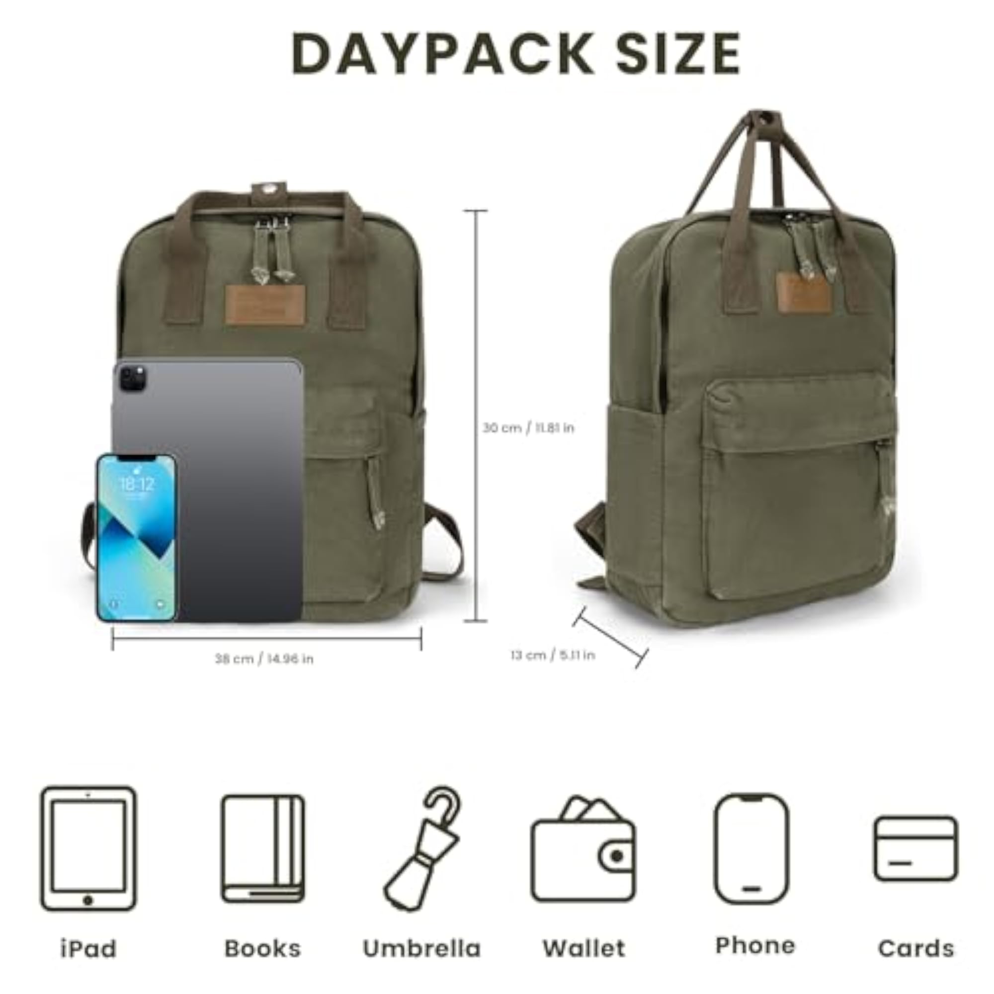 Vintage Canvas Backpack for Men and Women, Lightweight Travel Daypack