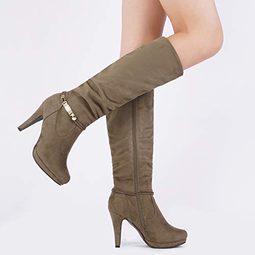 DREAM PAIRS Women's Knee High Platform Heel Boots,Size 9.5,Natural,SARAH