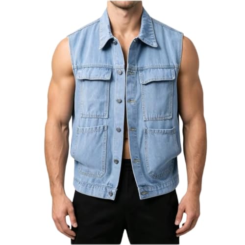 Gilet de moto pour homme sans manches en jean pour rouler léger en été