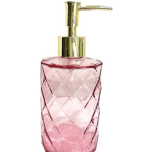 Image of Rocwing Glass Pump Dispenser for Lotion Liquid Soap in Bathroom or Kitchen (Pink-Gold)