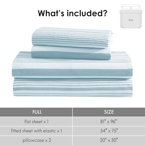 Image of ClevaHome Full Sheets Set - 4 Piece Fitted Bed Sheet Set, Glacier Stripe