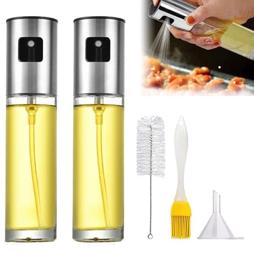 HAPPOW 2 Pcs Oil Spray Bottle,100ml Olive Oil Dispenser, Portable Vinegar Sprayer for Cooking, Baking, and Air Fryer. with 2 Brush and 1 Funnel Perfect Kitchen Gadget
