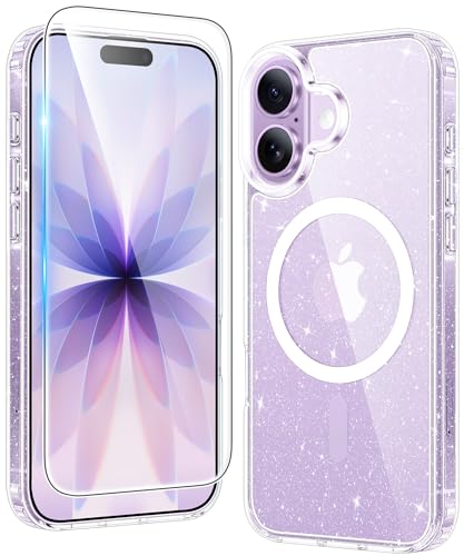 Image of FNTCASE for iPhone 17 Case Clear: Magnetic Phone Cases Compatible with Magsafe Slim Anti Yellowing Military Grade Drop Protection Rugged Protective Transparent Cell Cover (B-Glitter Magnetic)