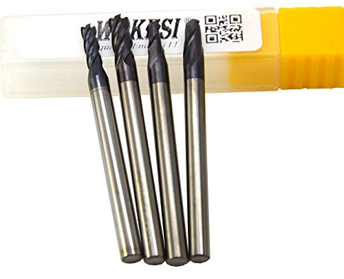 Wokesi 2mm 4mm Cutting Dia,Suqare Nose End Mill,and Ball Nose End Mill Set,Pack of 4Pcs,Std Length,HRC45,TiAlN Coated,Solid Carbide,CNC Lathe Router Bits Cutting Milling Tools (2mm+4mm HRC45)
