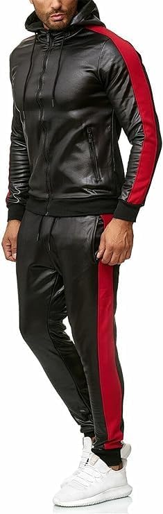 Men's Genuine Lamb Skin Leather Jogging Tracksuit Casual Running Jogging Athletic Outfits Suit Full Zip Sports Cuir