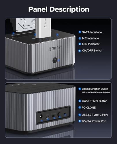 ORICO Hard Drive Docking Station 10Gbps for NVMe SSD & SATA 3.5 HDD with Bidirectional Cloning Type-C Hybrid Docking Station with Independent Aluminum Heat Sink - image 7