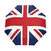 ALAZA British Flag Union Jack Folding Umbrella Auto Open Close Compact Umbrella Windproof Waterproof for Rain Sun UV