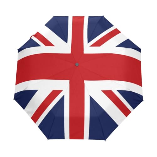 ALAZA British Flag Union Jack Folding Umbrella Auto Open Close Compact Umbrella Windproof Waterproof for Rain Sun UV