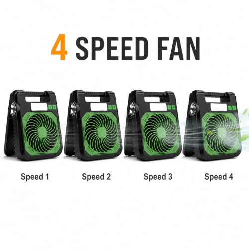 Image of AARKRI SALES Solar Camping Fan with LED 10400mAh Rechargeable Battery Powered Portable Outdoor Fan for Travel Emergency 4 Speeds 3 Brightness Settings USB Power Bank for Phone Charging (Side LED)