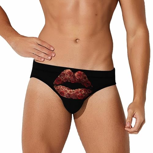 Lips Flower Lip Print Men's Swim Trunks Briefs Swimsuit Swimwear Bathing for Underwear Beach