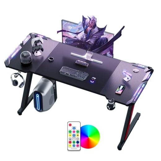 Homall Scrivania Gaming LED 160CM, Tavolo Gaming Z-Ergonomia,Postazione gaming Dotato di Portabicchieri, Gancio Per Cuffie,Ideale Per Lavoro e Gioco, Nero