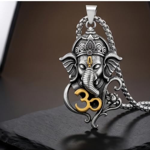 Image of THE MEN THING - Sanatan Divine Symbols Oxidised Pendant Necklace with 24inch Round Box Chain for Men & Boys
