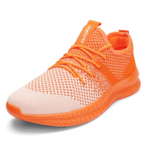 GLYGML Mens Running Shoes Slip on Walking Shoes for Men Fitness Athletic Workout Gym Sport Sneakers Casual Comfortable Lightweight Breathable Fashion Trainers Orange Size US 10