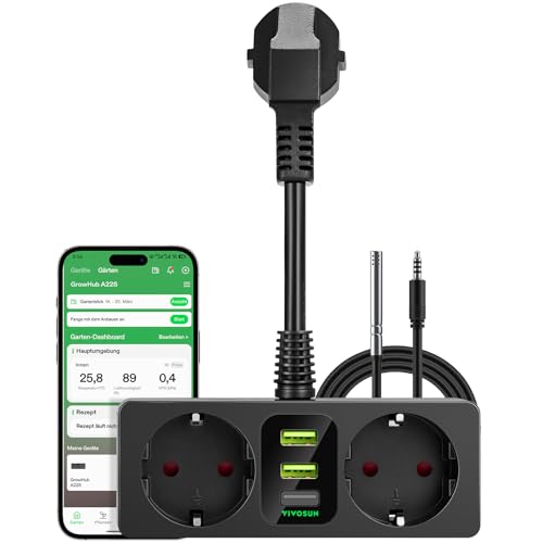 VIVOSUN GrowHub A22 Steckdose Controller mit Temperatur- und Feuchtigkeitssensor Smart WiFi Umwelt-Controller Smart Plug Thermostat 15A 3600W kompatibel mit VIVOSUN App für Growzelt