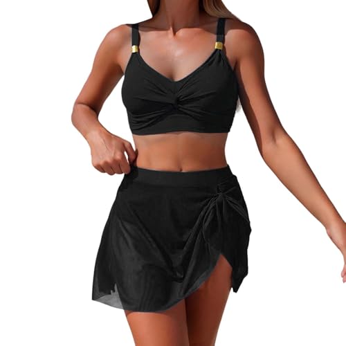 Maillot de bain 2 pièces femme taille haute bikini de plage uni