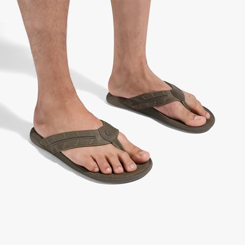 OluKai Tuahine Palm Men's Waterproof Full-Grain Leather Flip Flops, Arch Support Beach Sandals, Wet Grip Outsole for All-Day Comfort, Mustang/Mustang, 7 - image 2