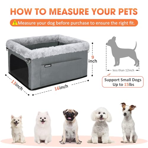JOEJOY Deluxe Dog Booster Seat with Sturdy Metal Frame and Safety Leash for Small Pets up to 20 lbs - Portable Puppy Dog Car Seat with Thick Cushion and Storage Pockets for Small Dogs