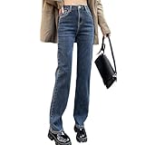 [Teddy] 裏起毛 デニムパンツ レディース 防寒 ストレート ハイウエスト ストレッチ 厚手 秋冬 pants522 (L(28サイズ), インディゴブルー)