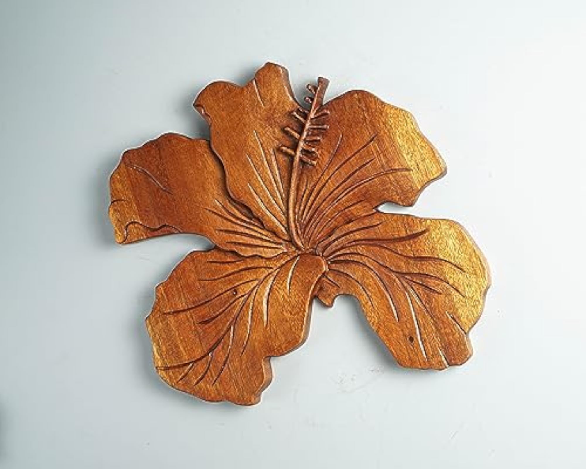 Solid Wood Hibiscus Flower Wall Art, Honey Finish