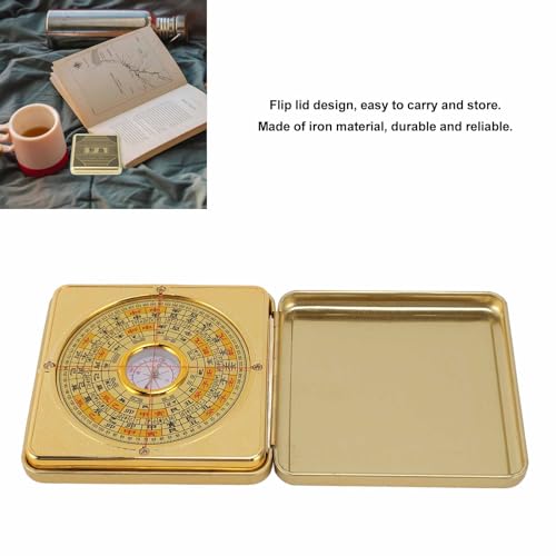 Brújula Feng Shui Luo Pan de hierro con tapa plegable miniatura 3