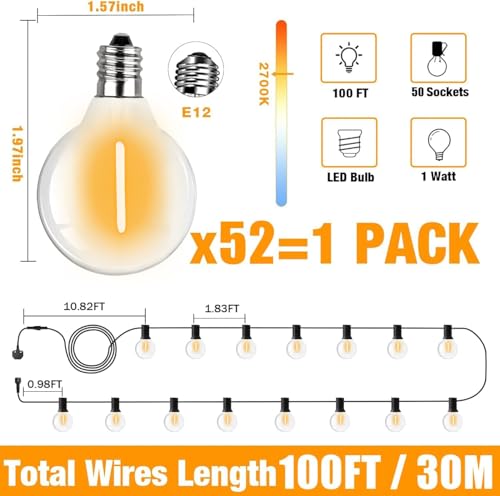 Outdoor String Light 100FT/30M - Waterproof Festoon Lights Outdoor with 50+2 LED Bulbs, 2700k Garden Lights Mains Powered for Backyard,Party,Yard,Christmas,Patio,Garden,Wedding - Image 4