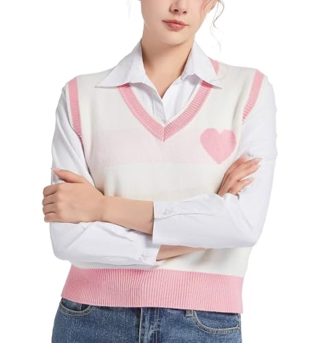 Womens Sweater Vest Cable Knit Top Pullover Tank Sleeveless V Neck Color Block Striped Classical3